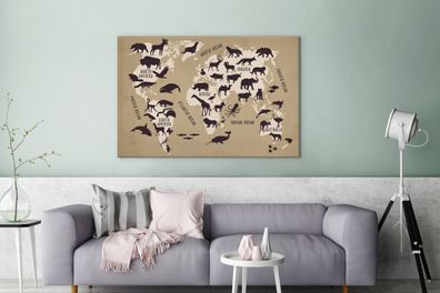Leinwandbilder - 140x90 cm - Weltkarte - Tiere - Welt (Gr. 140x90 cm)