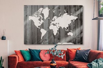 Leinwandbilder - 150x100 cm - Weltkarte - Holz - Schwarz - Weiß (Gr. 150x100 cm)