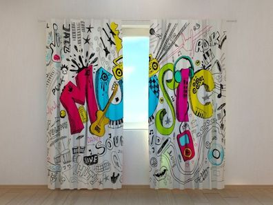 Fotogardine Musik, Fotovorhang mit Motiv, Digitaldruck, Gardine auf Maß