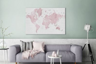 Leinwandbilder - 120x80 cm - Weltkarte - Rosa - Marmor (Gr. 120x80 cm)
