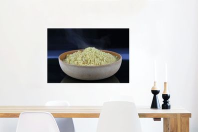 Glasbilder - 60x40 cm - Ein Quinoa-Gericht in einer rustikalen Holzschale