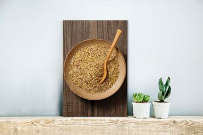 Leinwandbilder - 20x30 cm - Eine rustikale Holzschale mit Quinoa und Holzlöffel