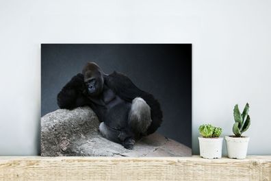 Glasbilder - 40x30 cm - Gorilla entspannt auf einem Felsen (Gr. 40x30 cm)