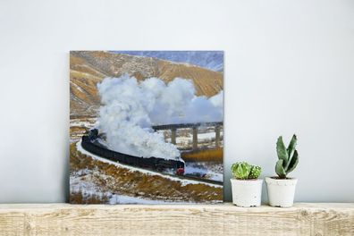 Glasbilder - 20x20 cm - Dampflokomotive in einer verschneiten Landschaft