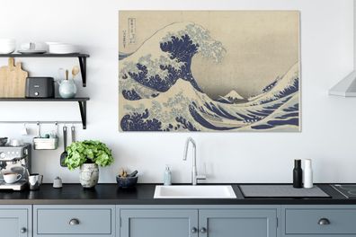 Leinwandbilder - 120x80 cm - Die große Welle bei Kanagawa - Gemälde von Katsushika Ho