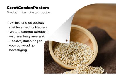 Gartenposter - 40x60 cm - Quinoa in einer Holzschale auf einem dunklen Tischtuch