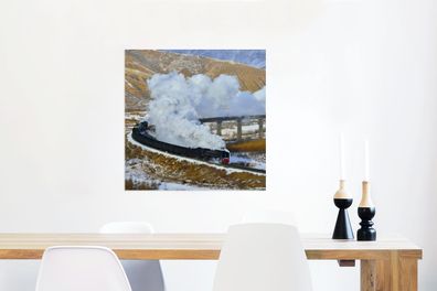 Glasbilder - 50x50 cm - Dampflokomotive in einer verschneiten Landschaft