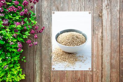 Gartenposter - 40x60 cm - Die weißen Quinoa-Körner in einer weißen Schale