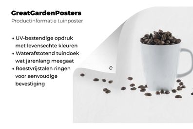 Gartenposter - 120x80 cm - Eine weiße Kaffeetasse, gefüllt mit Kaffeebohnen