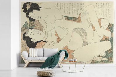 Fototapete - 525x350 cm - Paar beim Liebesspiel - Gemälde von Katsushika Hokusai
