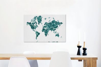 Leinwandbilder - 90x60 cm - Weltkarte - Meer - Weiß (Gr. 90x60 cm)
