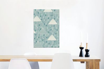 Leinwandbilder - 40x60 cm - Regenschirm - Muster - Blau (Gr. 40x60 cm)