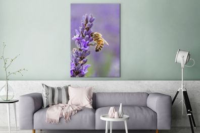 Leinwandbilder - 90x140 cm - Biene auf Lavendel (Gr. 90x140 cm)