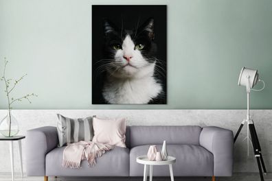 Leinwandbilder - 90x120 cm - Katze - Schwarz - Weiß (Gr. 90x120 cm)