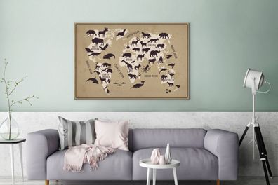 Leinwandbilder - 140x90 cm - Weltkarte - Beige - Tiere (Gr. 140x90 cm)
