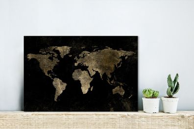 Leinwandbilder - 30x20 cm - Weltkarte - Schwarz - Gold (Gr. 30x20 cm)