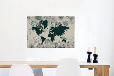 Leinwandbilder - 90x60 cm - Weltkarte - Blumen - Pflanzen (Gr. 90x60 cm)