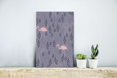 Leinwandbilder - 20x30 cm - Flamingo - Pflanzen - Muster (Gr. 20x30 cm)