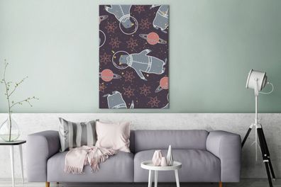 Leinwandbilder - 90x140 cm - Pinguin - Astronaut - Muster (Gr. 90x140 cm)
