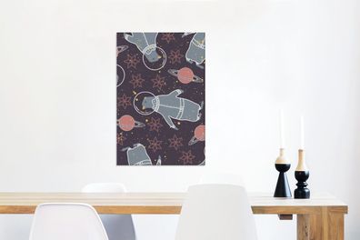 Leinwandbilder - 60x90 cm - Pinguin - Astronaut - Muster (Gr. 60x90 cm)