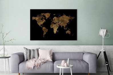 Leinwandbilder - 120x80 cm - Weltkarte - Gold - Luxus (Gr. 120x80 cm)