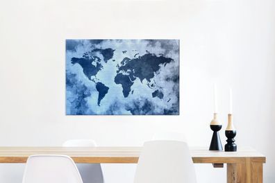 Leinwandbilder - 90x60 cm - Weltkarte - Farbe - Blau (Gr. 90x60 cm)