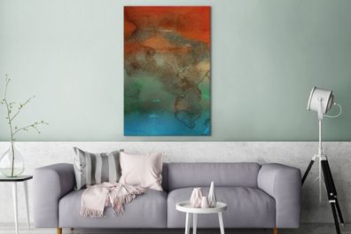 Leinwandbilder - 90x140 cm - Wasserfarben - Orange - Blau - Grün (Gr. 90x140 cm)