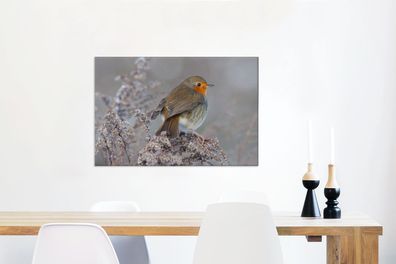 Leinwandbilder - 90x60 cm - Winter - Rotkehlchen - Vogel (Gr. 90x60 cm)