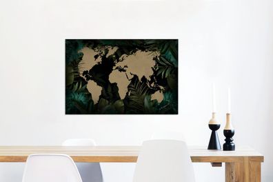 Leinwandbilder - 90x60 cm - Weltkarte - Schwarz - Pflanzen (Gr. 90x60 cm)
