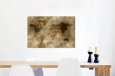 Leinwandbilder - 90x60 cm - Weltkarte - Antik - Braun (Gr. 90x60 cm)