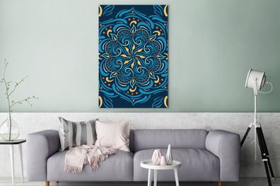Leinwandbilder - 80x120 cm - Blume - Gelb - Blau - Muster (Gr. 80x120 cm)