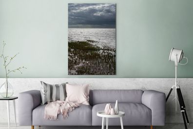 Leinwandbilder - 90x140 cm - Die Wattenküste bei Ameland an einem stürmischen Tag