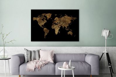 Leinwandbilder - 140x90 cm - Weltkarte - Gold - Luxus (Gr. 140x90 cm)