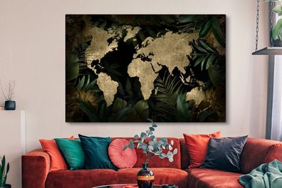 Leinwandbilder - 150x100 cm - Weltkarte - Vintage - Tropische Pflanzen