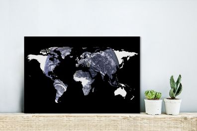 Leinwandbilder - 30x20 cm - Weltkarte - Schwarz - Weiß - Globus (Gr. 30x20 cm)