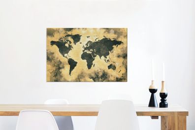Leinwandbilder - 90x60 cm - Weltkarte - Schwarz - Braun (Gr. 90x60 cm)