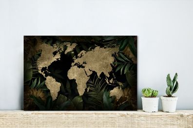 Leinwandbilder - 30x20 cm - Weltkarte - Vintage - Tropische Pflanzen (Gr. 30x20 cm)