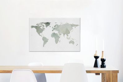 Leinwandbilder - 90x60 cm - Weltkarte - Grau - Aquarell (Gr. 90x60 cm)