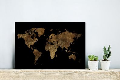 Leinwandbilder - 30x20 cm - Weltkarte - Gold - Luxus (Gr. 30x20 cm)