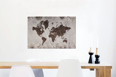 Leinwandbilder - 90x60 cm - Weltkarte - Holz - Blumen (Gr. 90x60 cm)