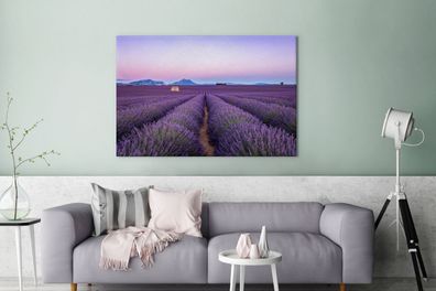 Leinwandbilder - 120x80 cm - Lavendelfeld bei Sonnenuntergang in Südfrankreich