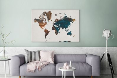 Leinwandbilder - 140x90 cm - Weltkarte - Blau - Farbe (Gr. 140x90 cm)