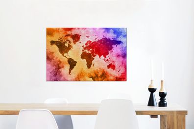 Leinwandbilder - 90x60 cm - Weltkarte - Farbe - Farben (Gr. 90x60 cm)