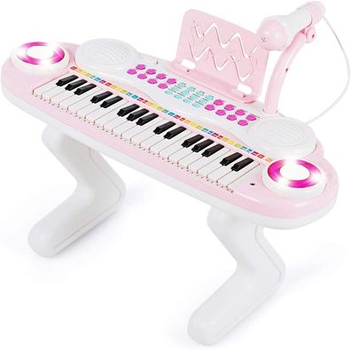 37 Tasten Klaviertastatur mit Licht, Kinder Keyboard mit Ständer, Klavier Spielzeug