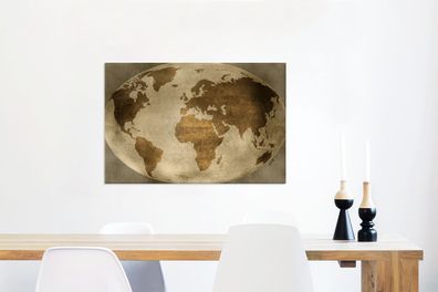 Leinwandbilder - 90x60 cm - Weltkarte - Globus - Vintage (Gr. 90x60 cm)