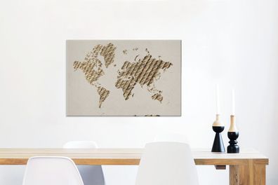 Leinwandbilder - 90x60 cm - Weltkarte - Seil - Braun (Gr. 90x60 cm)