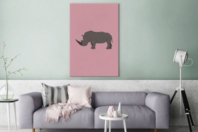 Leinwandbilder - 90x140 cm - Rhinozeros - Kinder - Rosa (Gr. 90x140 cm)