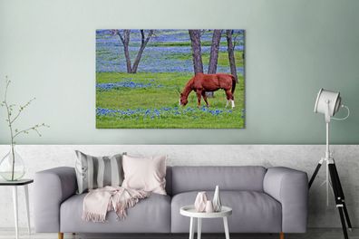 Leinwandbilder - 140x90 cm - Pferd - Blumen - Baum (Gr. 140x90 cm)