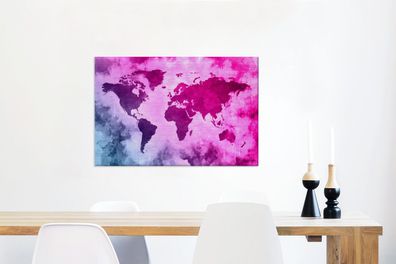 Leinwandbilder - 90x60 cm - Weltkarte - Blau - Rosa (Gr. 90x60 cm)
