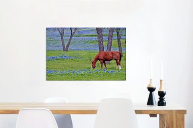 Leinwandbilder - 90x60 cm - Pferd - Blumen - Baum (Gr. 90x60 cm)